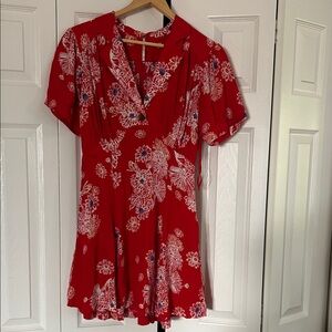 Free People Blue Hawaii Mini Dress in Red Floral Print Size Small